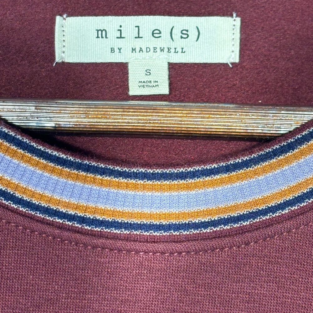 Madewell Burgundy Stripe-Trim Crew Sweatshirt Size S - Picture 3 of 6
